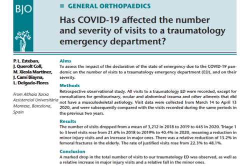 El servei de COT publica un estudi sobre l’impacte de la covid-19 en les visites al servei d’Urgències de traumatologia